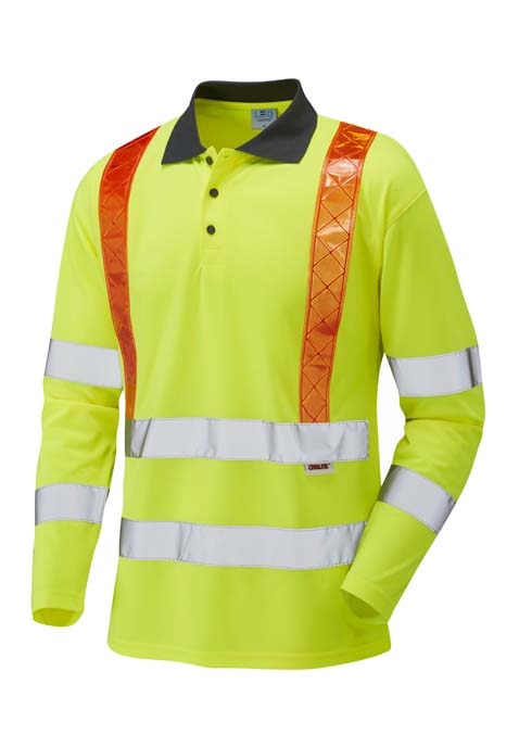 LEO WORKWEAR BICKLETON ISO 20471 Cl 3 Orange Brace Coolviz Sleeved Polo Shirt